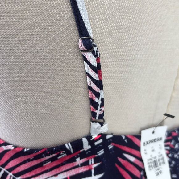 New Express Navy Blue Pink White Palm Tree Leaves‎ Print Stretch Mini Dress XS - Picture 6 of 14